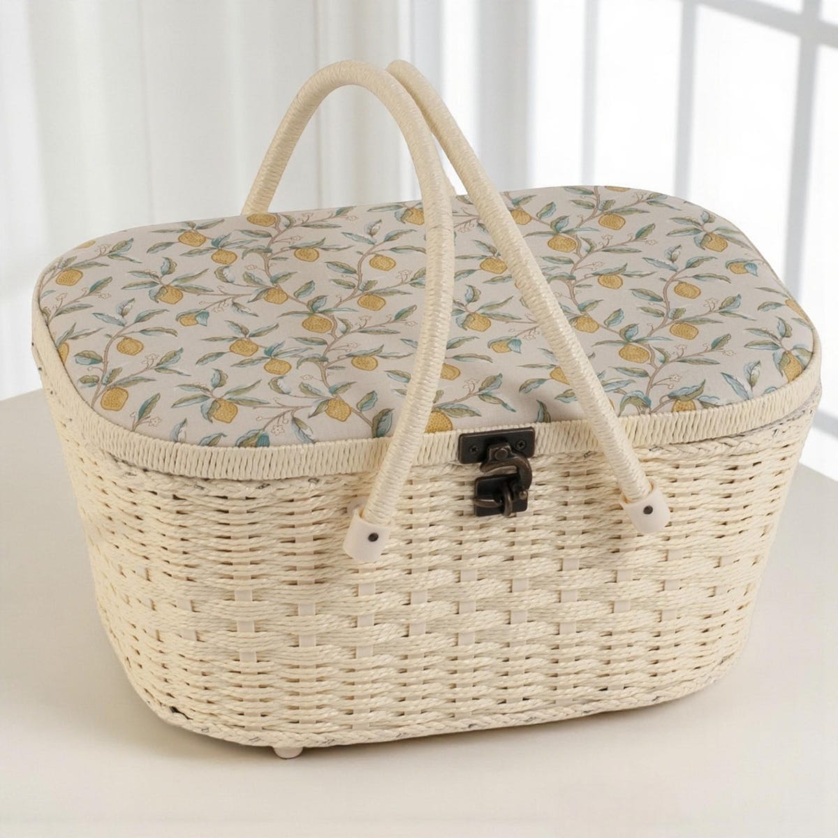 Large Morris Lemons Wicker Sewing Basket – Elegant Craft Storage Box - Etsy