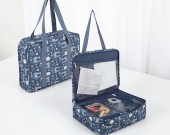 All in One Project Bag. Craft Tote in a Blue Sewing Machines Design