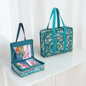 Bird Aviary Fabric Craft Bag: Turquoise Bird and Floral Project Tote