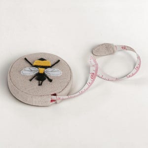 Bee Embroidered Tape Measure with Applique. Retractable Compact Sewing Tape