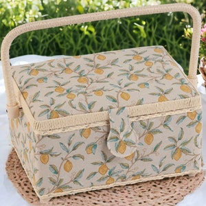 SEWING BASKET &#39;Morris Lemons&#39; Design Medium Size with Optional Sewing Kit Available