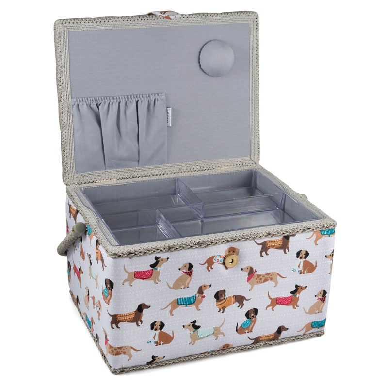 SEWING BASKET Sausage Dog Design Large Size with Optional Sewing Kit Available image 3