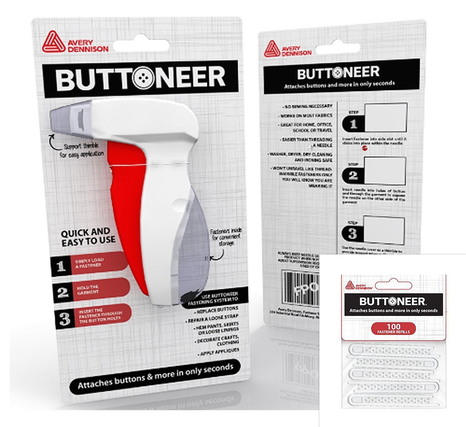 BUTTONEER TOOL by Avery Dennison. Attach Buttons in Seconds! Tool & Refill Packs Available