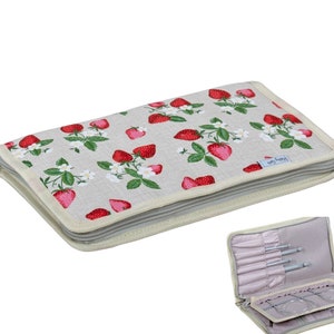 INTERCHANGEABLE NEEDLE CASE Strawberries Design Perfect for Storing Crochet Hooks, Circular Needles & Accessories