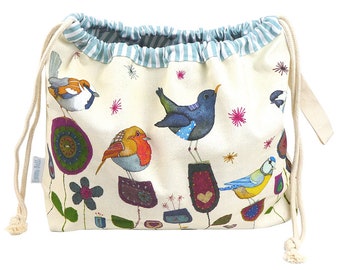 Stitched Birdies KNITTING & CROCHET Drawstring Bag by Emma Ball