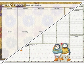 A4 WEEKLY PLANNER PADS by Emma Ball 2 Designs Available: Woolly Puffins or Sheep in Sweaters