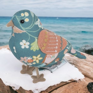 Bird Pin Cushion: Turquoise Floral Aviary Design