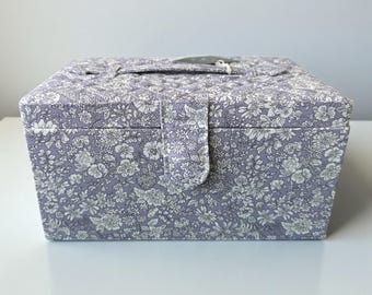 Pretty Liberty Sewing Box in Lilac & White Floral Cotton Print
