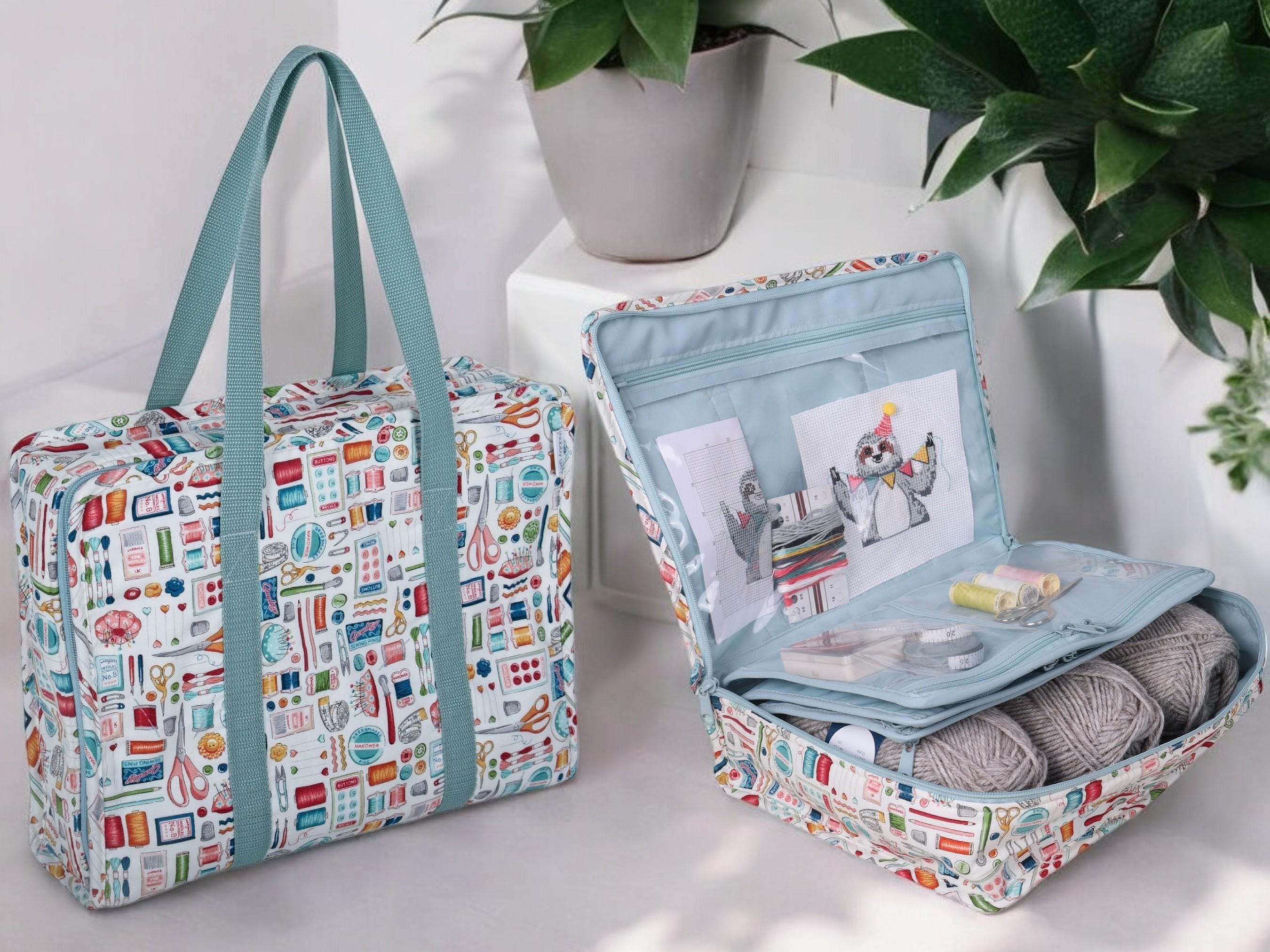 Soft Zippered Project Craft Bag - Floral Woodblock Print, Yarn & Project Storage With Tool Loops And Inserts