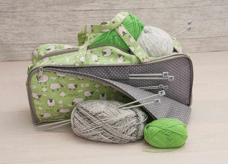 LONG KNITTING BAG 'sheep' Design Green With Pin Etsy UK