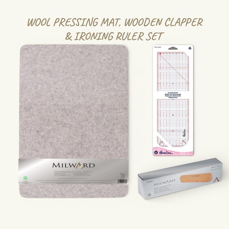 Culapaper Rular Wool Pressing Mat A3 Set: Tailor's Clapper & Ironing Ruler - Etsy
