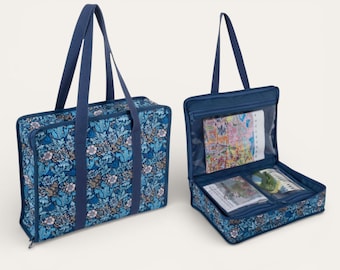 Floral Woodblock Print Craft Bag – Soft Zippered Project Bag