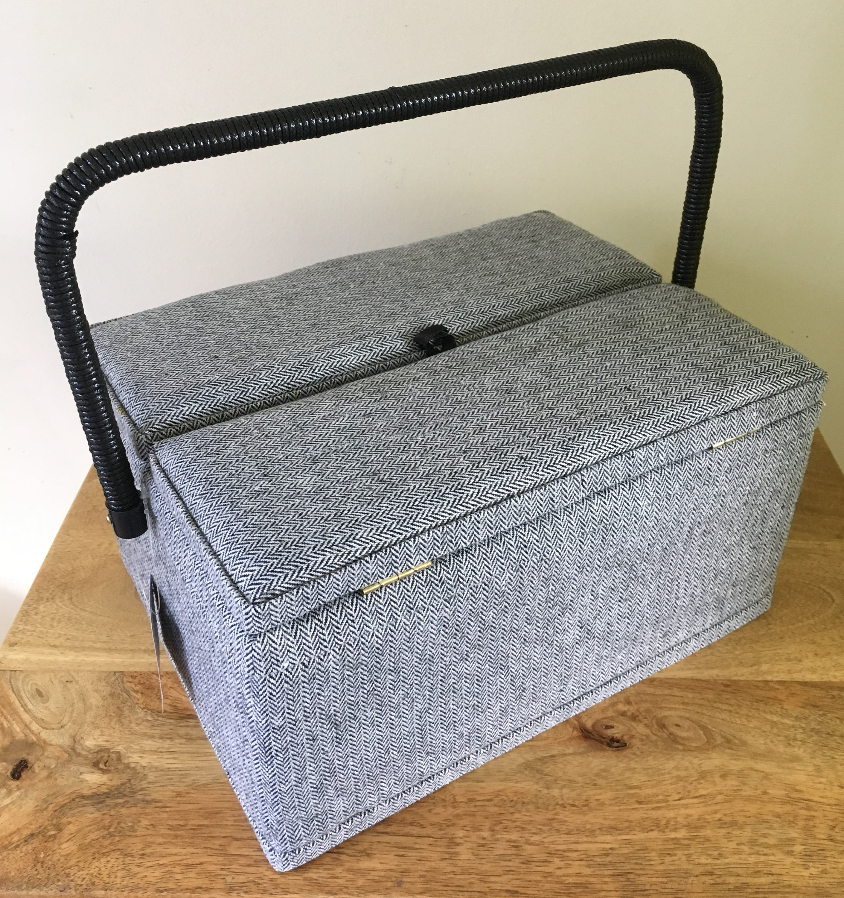 SEWING BASKET Herringbone Design With Twin Lids Etsy UK