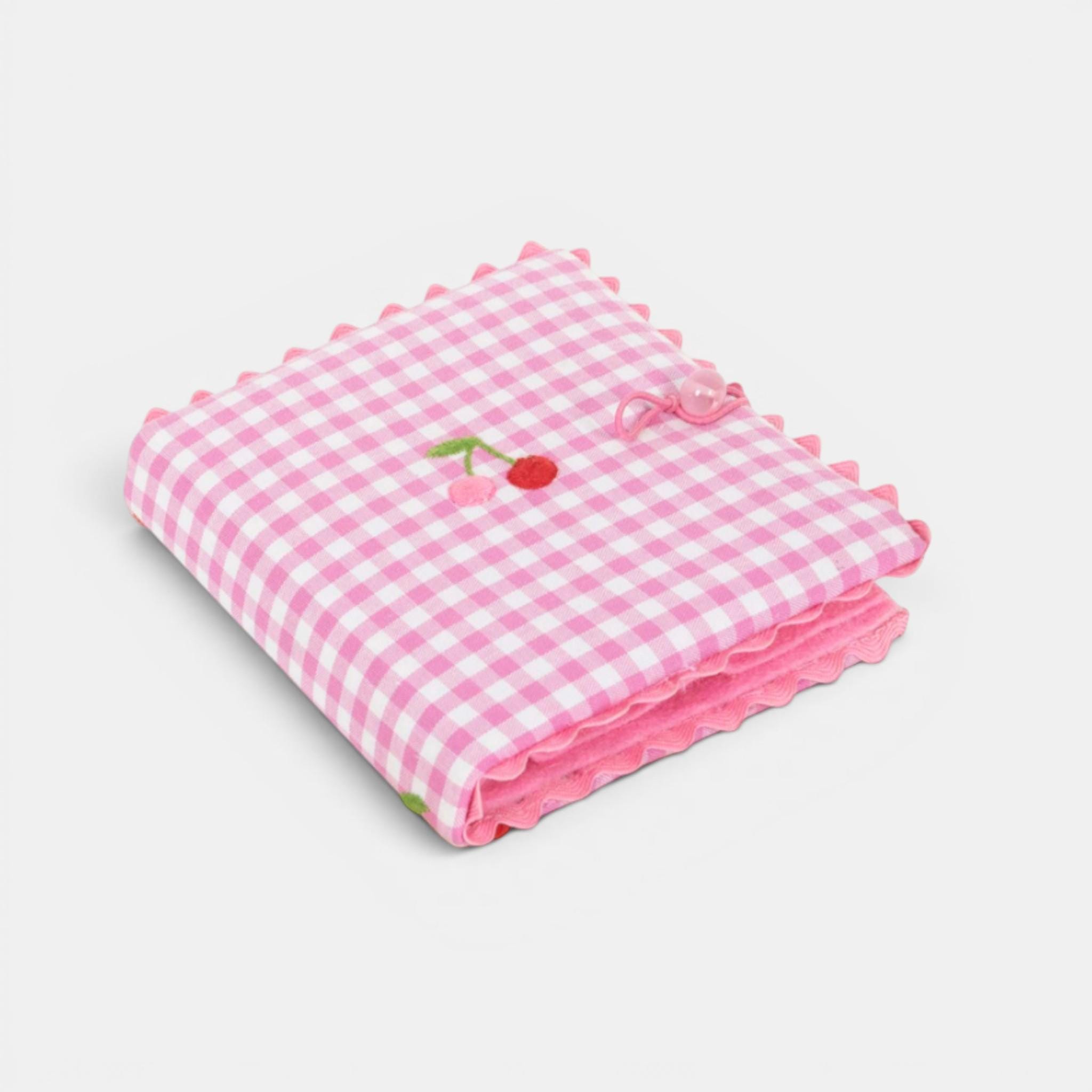 Pink Gingham Needle Case, Cherry Embroidery, Felt Sewing Holder, Cottagecore Accessory