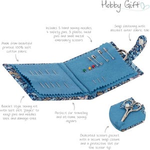 WOODBLOCK FLORAL Needle Case with Scissors, Pins & Needles. Navy Floral Fabric image 5