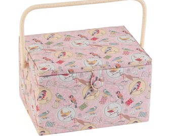 SEWING BASKET 'Birds on a Bobbin' Design  2 Sizes Available Super Quality Pretty Basket