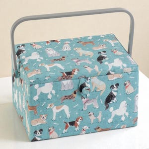 SEWING BASKET Dogs Design Large Size Available with or without Quality Sewing Kit