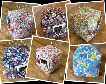 LIBERTY PIN CUSHION Cube Shaped with Side Storage Pockets. Choice of Liberty Fabric. Handmade