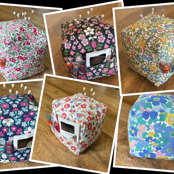 LIBERTY PIN CUSHION Cube Shaped with Side Storage Pockets. Choice of Liberty Fabric. Handmade