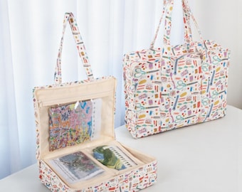All-In-One Craft Project Bag. Sewing & Knitting Storage with Clear Inserts Haby Notions Fabric,