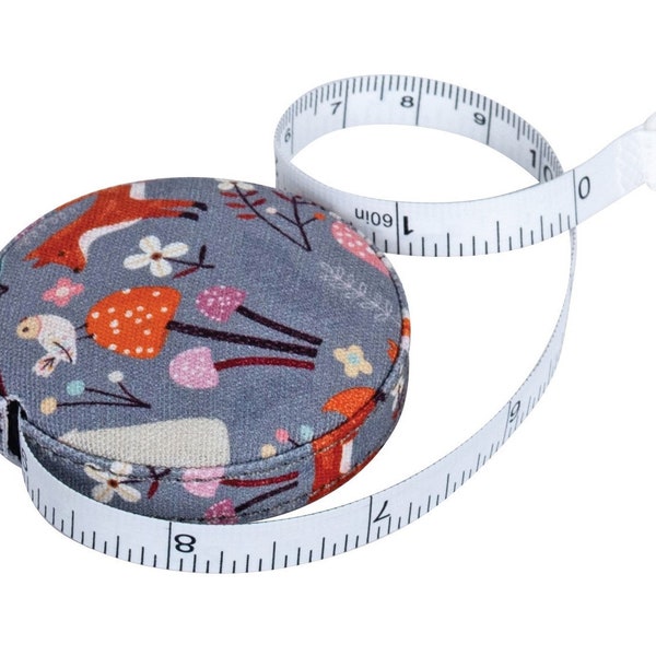 TAPE MEASURE 'Woodland Toadstools' Fabric Design Cute handbag size. Great for Sewing and Crafts