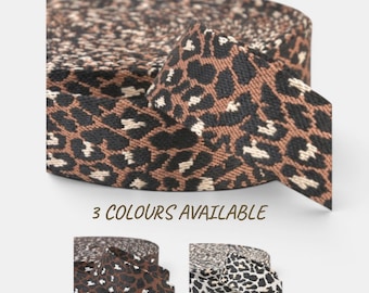 Geweven band met dierenprint 38 mm – Geweven tashengsel – 3 kleuren – 3 m lengte