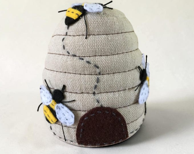 Bee Hive Pin Cushion with Bee Appliqué