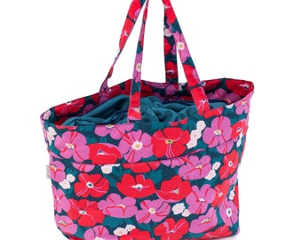 KNITTING CRAFT BAG Drawstring Top 'Modern Floral' Design Bold, Classy Design