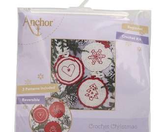 Kit décorations de Noël au crochet Boules réversibles rouges par Anchor