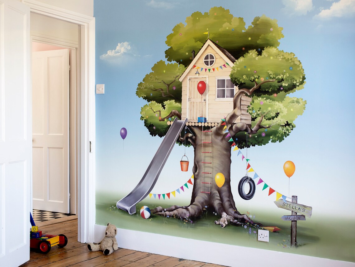 Personalised tree house wall mural for kids bedroom playroom Etsy
