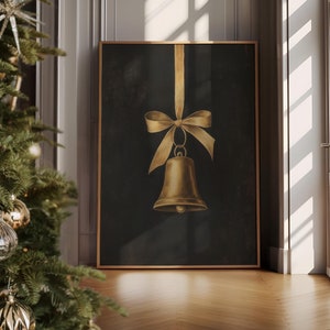 Christmas Bell Print Vintage textured Painting Dark Wall Decor Christmas Printable Wall Dark Moody Holiday Wall Art Digital