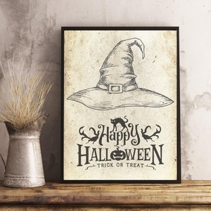 Happy Halloween Printable,Book Page Print,Halloween Poster,Halloween Decor, Trick or Treat ,Halloween Party Sign,Antique look Print, 094 image 1