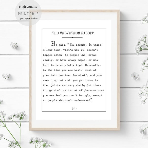 Velveteen Rabbit,Literature Digital Printable,Typography,Velveteen Rabbit  Quote,Vintage Typewriter Print Quote, Book Quote,Nursery print