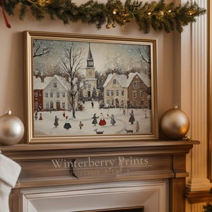 Vintage Christmas Town Print: Winter Village Painting (Digital Download)