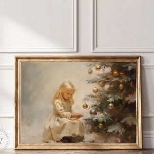 Christmas Tree Printable Artwork|Vintage Christmas Wall Art|Watercolor Painting|Children At Christmas|Holiday Print|Neutral esthetic|#226PT