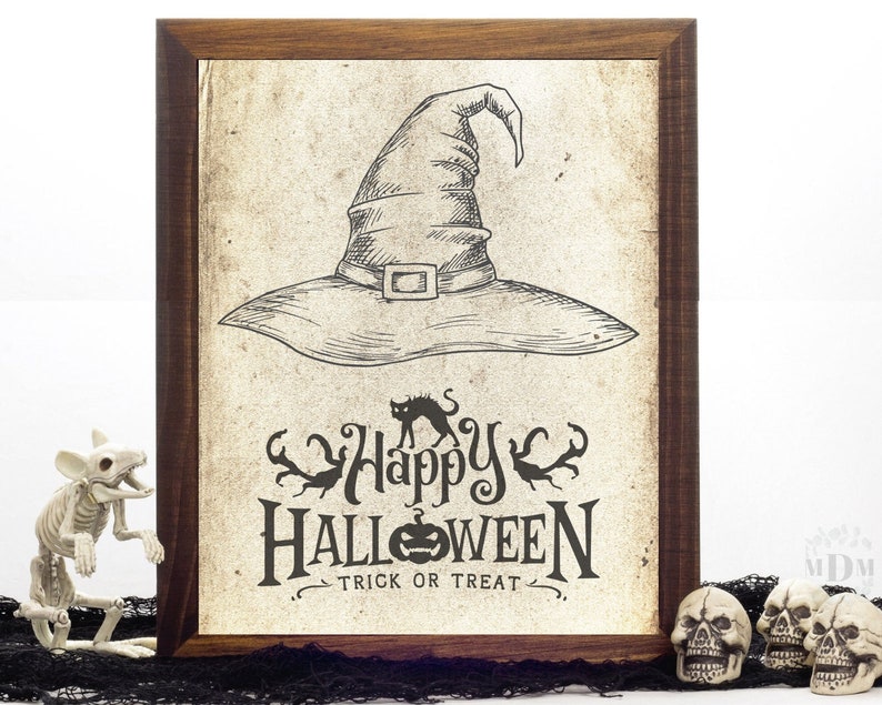 Happy Halloween Printable,Book Page Print,Halloween Poster,Halloween Decor, Trick or Treat ,Halloween Party Sign,Antique look Print, 094 image 4