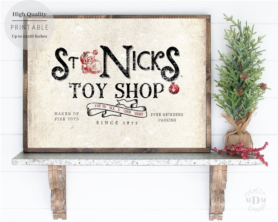 Christmas Printable Rustic Christmas Wall Decor Santa's | Etsy