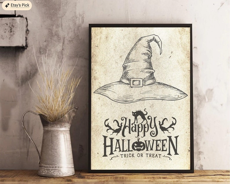 Happy Halloween Printable,Book Page Print,Halloween Poster,Halloween Decor, Trick or Treat ,Halloween Party Sign,Antique look Print, 094 image 6