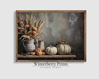 Fall/Thanksgiving Printable Painting,Vintage Wheat and Pumpkin Wall Art,Thanksgiving Decor,Fall Decor, Fall Home Decor, Autumn Printable#111