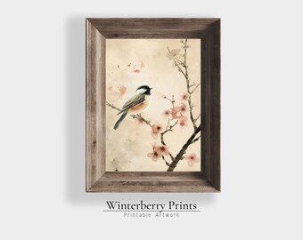 Spring Bird Painting: Antique Farmhouse Art Print (Digital Download)