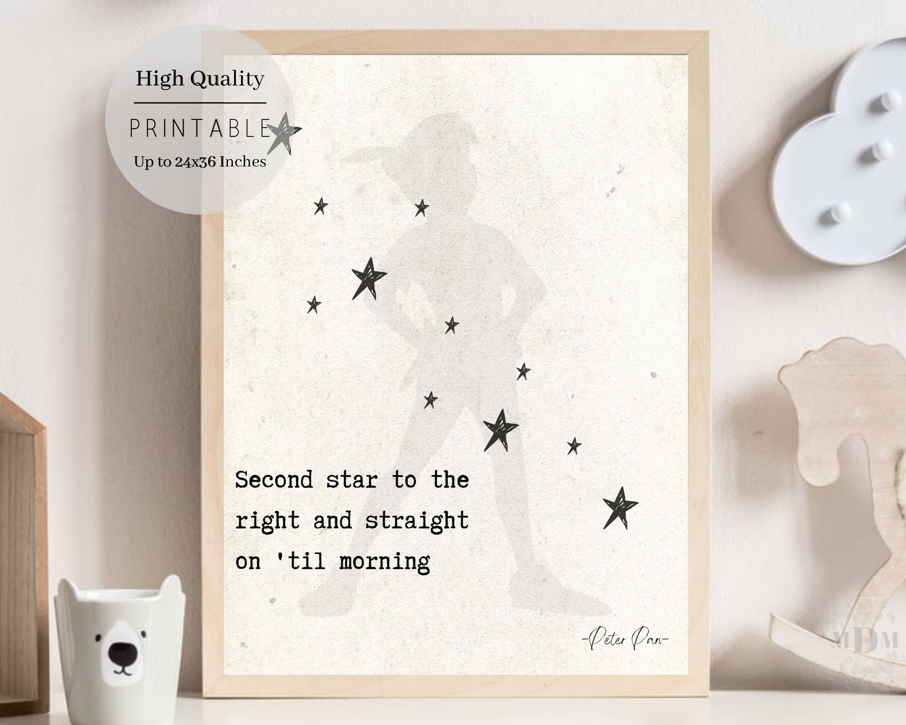 Peter Pan Printable Quote Second Star on the Right Neverland - Etsy