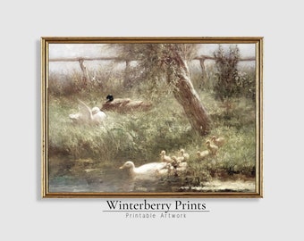 Vintage Entenküken Gemälde: Frühling Bauernhaus Wandkunst (Digitaler Download)