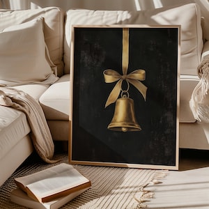 Christmas Bell Print Vintage textured Painting Dark Wall Decor Christmas Printable Wall Dark Moody Holiday Wall Art Digital