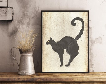 Halloween Printable, Vintage Halloween Decoration ,Halloween Poster, Black Cat Print, Halloween Wall Art , Antique look Print, Digital  #095