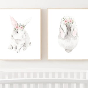 Nursery Wall Art Decor, Bunny Rabbit, Nursery Animal Prints, Nursery Bunny Print, Set of 2, Printable Bunny Art, Woodland Poster Art