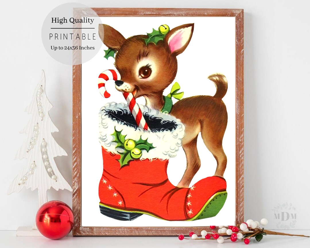Printable Christmas Wall Art,retro Reindeer ,christmas Wall Art,vintage
