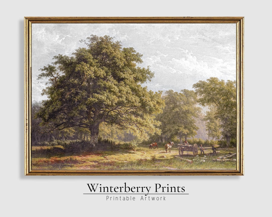 Vintage Landscape Printable Paintingtexured Printsantique Farmhouse