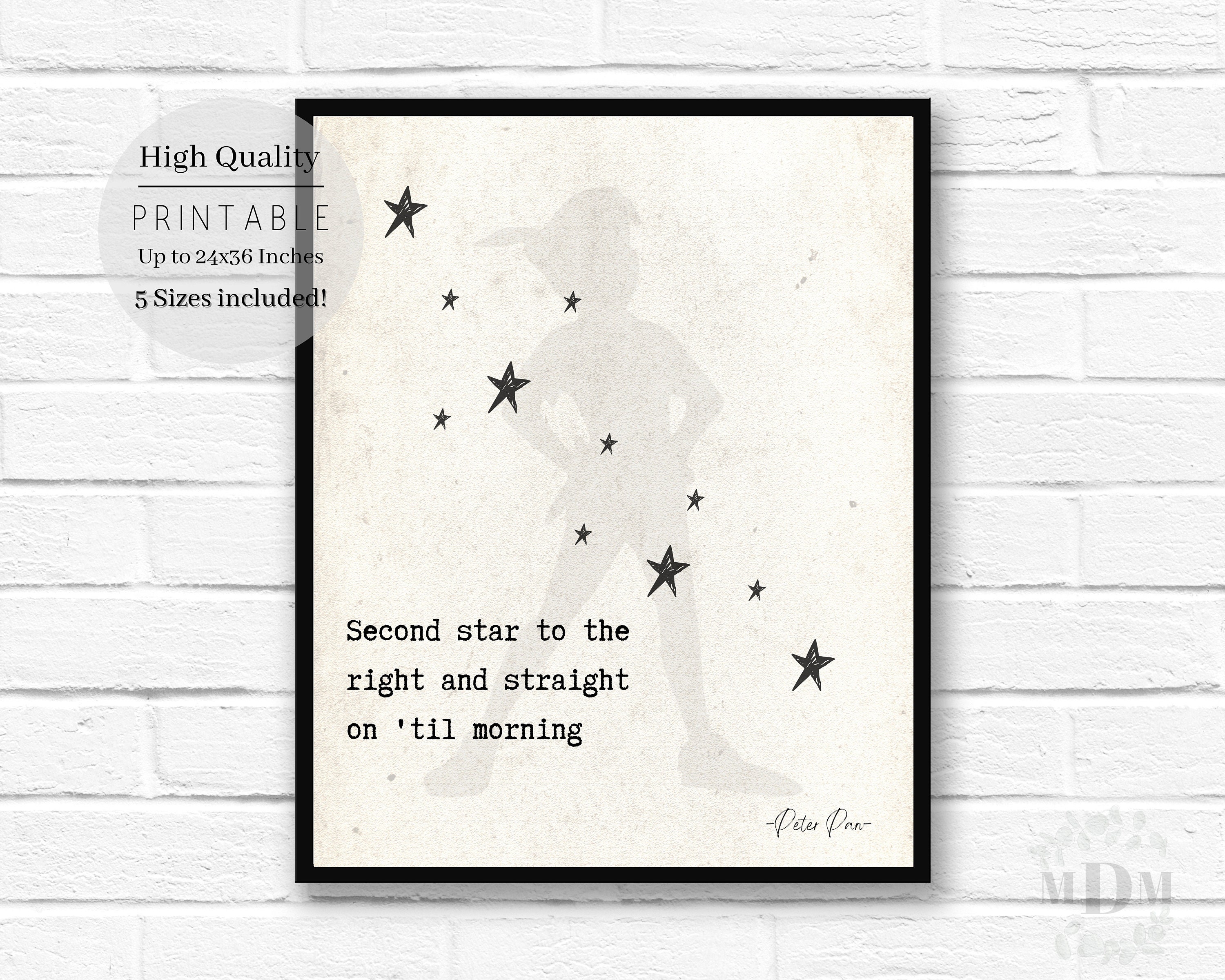 Peter Pan Printable Quote Second Star on the Right Neverland - Etsy