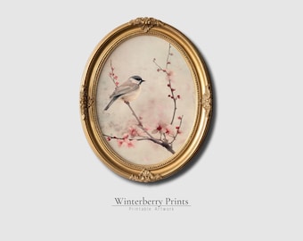 Spring Bird Painting: Antique Farmhouse Wall Art (Digital Download)
