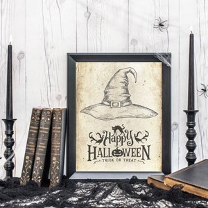 Happy Halloween Printable,Book Page Print,Halloween Poster,Halloween Decor, Trick or Treat ,Halloween Party Sign,Antique look Print, 094 image 5